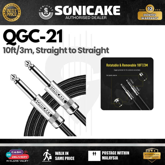 SONICAKE QGC-21 10ft / 3m Braided Guitar Cable (Straight to Straight) - Black (QGC-21)