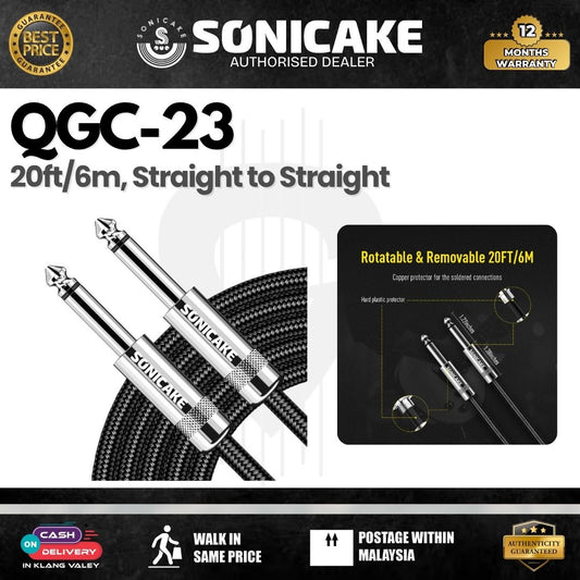 SONICAKE QGC-23 20ft / 6m Braided Guitar Cable (Straight to Straight) - Black (QGC-23)