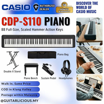 Casio CDP-S110 88-key Electronic Digital Piano with Edifier W600BT Headphone - BLACK ( CDPS110 / CPS S110 / CDP-S110BK )