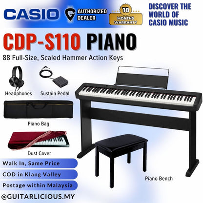 Casio CDP-S110 88-key Electronic Digital Piano with Edifier W600BT Headphone - BLACK ( CDPS110 / CPS S110 / CDP-S110BK )