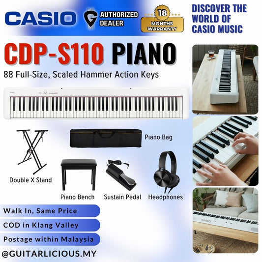 Casio CDP-S110 88-key Digital Piano Musician Package with Edifier W600BT Headphone (CDPS110 / CPS S110 / CDP-S110WE)