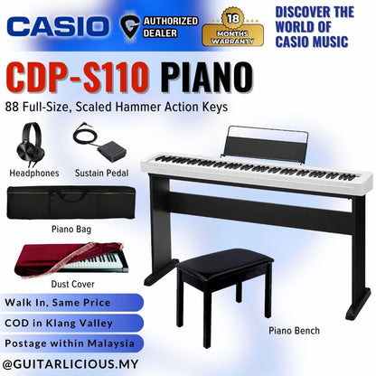 Casio CDP-S110 88-key Digital Piano Musician Package with Edifier W600BT Headphone (CDPS110 / CPS S110 / CDP-S110WE)