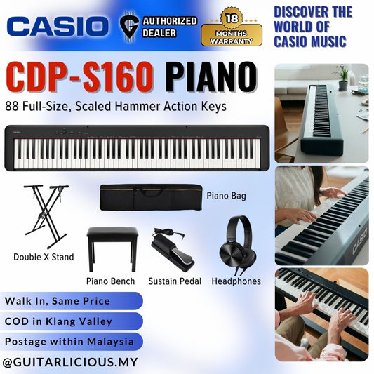 Casio CDP-S160BK 88-key Digital Piano with Edifier W600BT Headphone - Black (CDPS160 / CPS S160 / CDP-S160 BK)