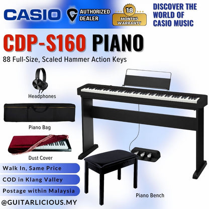 Casio CDP-S160BK 88-key Digital Piano with Edifier W600BT Headphone - Black (CDPS160 / CPS S160 / CDP-S160 BK)