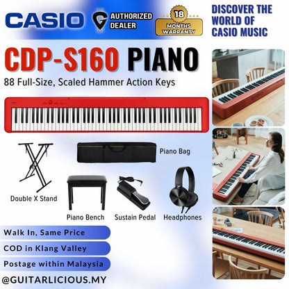casio cdp s100 sustain pedal Casio CDP-S160RD 88-key Digital Piano with Edifier W600BT Headphone – GUITARLICIOUS