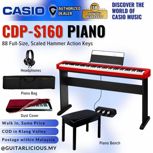 Casio CDP-S160RD 88-key Digital Piano with Edifier W600BT Headphone RED (CDPS160 / CPS S160 / CDP-S160 RD)