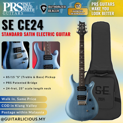 PRS SE CE24 Standard Satin Electric Guitar with Bag - Ice Blue Metallic