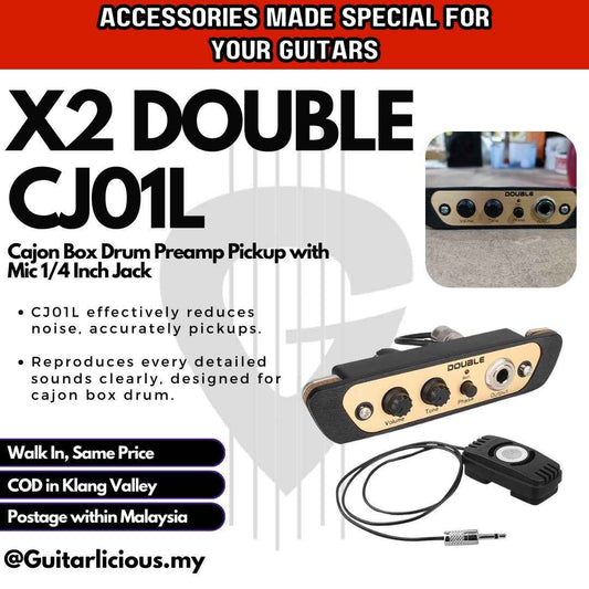 X2 DOUBLE CJ01L Cajon Box Drum Preamp Pickup with Mic 1/4 Inch Jack
