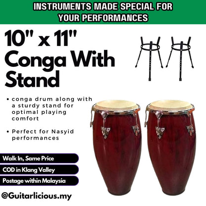 Conga Drum 10 inch x 11 inch with Conga Stand - COB100NW / COB100SB / COB100