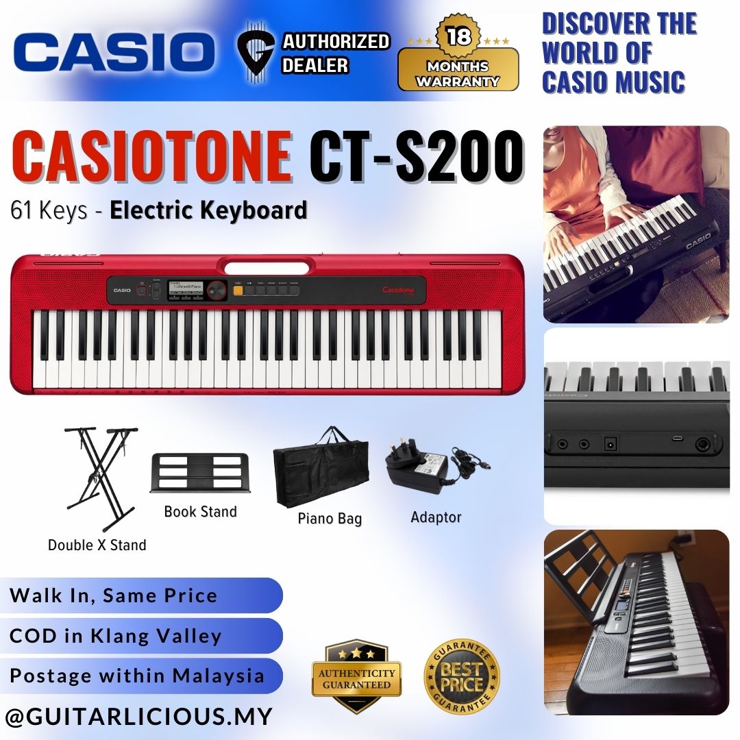 CASIO CT-S200RD 61-Keys Casiotone Portable Keyboard, Bundle Set