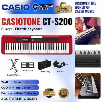 CASIO CT-S200RD 61-Keys Casiotone Portable Keyboard, Bundle Set RED (CTS200 / CTS 200 / CT S 200 / CT-S200 RD )