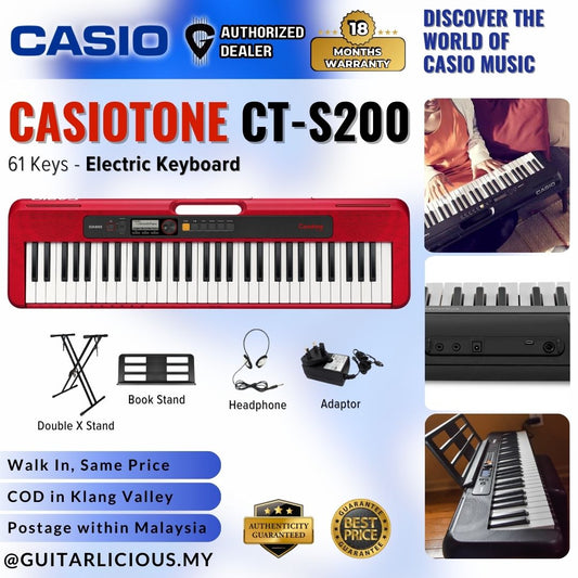 CASIO CT-S200RD 61-Keys Casiotone Portable Keyboard, Bundle Set RED (CTS200 / CTS 200 / CT S 200 / CT-S200 RD )