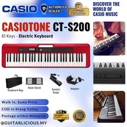 CASIO CT-S200RD 61-Keys Casiotone Portable Keyboard, Bundle Set RED (CTS200 / CTS 200 / CT S 200 / CT-S200 RD )