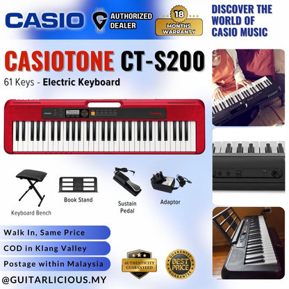 CASIO CT-S200RD 61-Keys Casiotone Portable Keyboard, Bundle Set RED (CTS200 / CTS 200 / CT S 200 / CT-S200 RD )