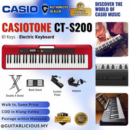 CASIO CT-S200RD 61-Keys Casiotone Portable Keyboard, Bundle Set RED (CTS200 / CTS 200 / CT S 200 / CT-S200 RD )