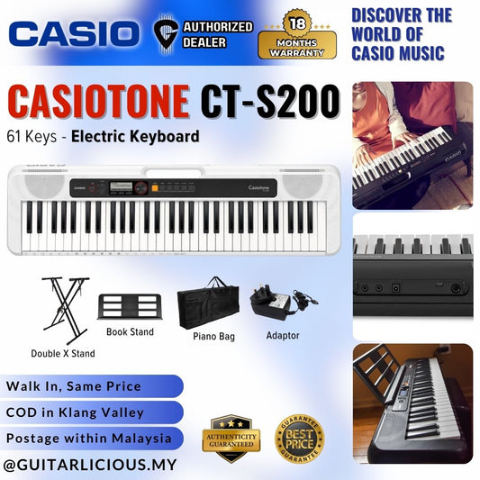 CASIO CT-S200WH 61-Keys Casiotone Portable Keyboard, Bundle Set WHITE (CTS200 / CTS 200 / CT-S200 WH )
