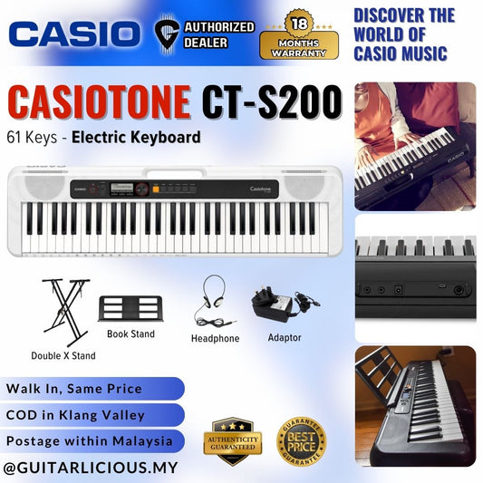 CASIO CT-S200WH 61-Keys Casiotone Portable Keyboard, Bundle Set WHITE (CTS200 / CTS 200 / CT-S200 WH )