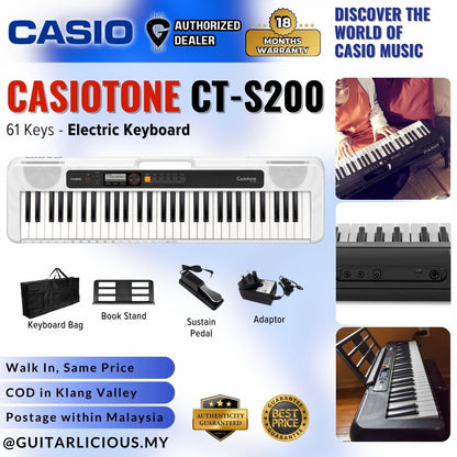 CASIO CT-S200WH 61-Keys Casiotone Portable Keyboard, Bundle Set WHITE 