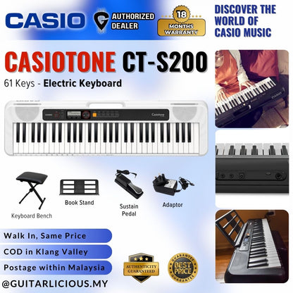 CASIO CT-S200WH 61-Keys Casiotone Portable Keyboard, Bundle Set WHITE (CTS200 / CTS 200 / CT-S200 WH )