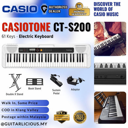 CASIO CT-S200WH 61-Keys Casiotone Portable Keyboard, Bundle Set WHITE (CTS200 / CTS 200 / CT-S200 WH )