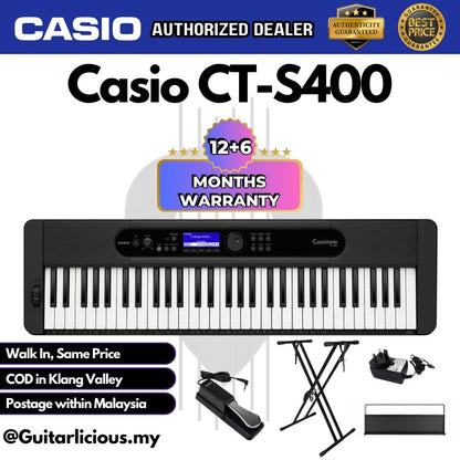 CASIO Casiotone CT-S400 61-Keys Ultra Portable Arranger Keyboard Bundle Set (CTS 400 / CTS400 / CTS-400)