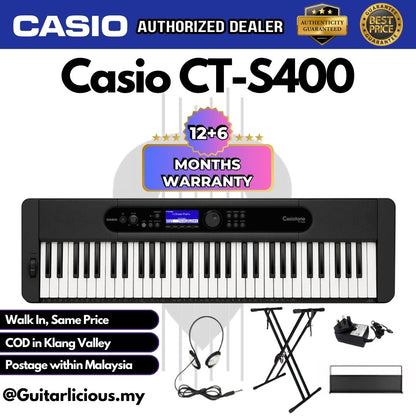 CASIO Casiotone CT-S400 61-Keys Ultra Portable Arranger Keyboard Bundle Set (CTS 400 / CTS400 / CTS-400)