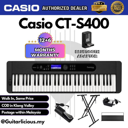 CASIO Casiotone CT-S400 61-Keys Ultra Portable Arranger Keyboard with Bluetooth Adaptor Set CTS 400 / CTS400 / CTS-400