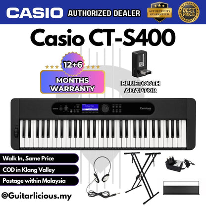 CASIO Casiotone CT-S400 61-Keys Ultra Portable Arranger Keyboard with Bluetooth Adaptor Set CTS 400 / CTS400 / CTS-400