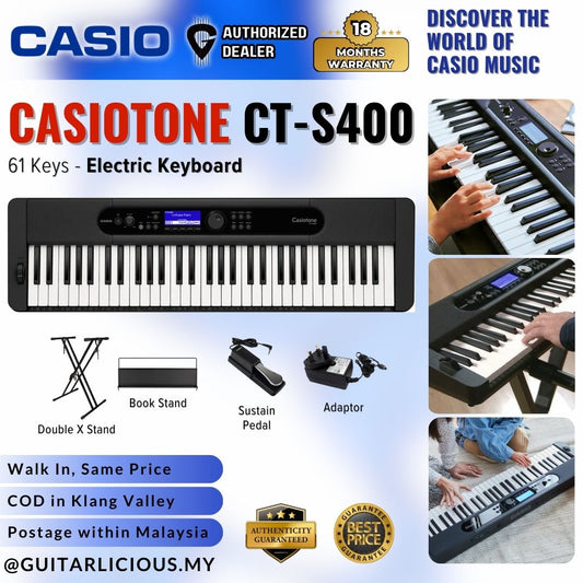 CASIO Casiotone CT-S400 61-Keys Ultra Portable Arranger Keyboard Bundle Set (CTS 400 / CTS400 / CTS-400)