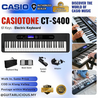 CASIO Casiotone CT-S400 61-Keys Ultra Portable Arranger Keyboard Bundle Set (CTS 400 / CTS400 / CTS-400)