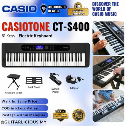 CASIO Casiotone CT-S400 61-Keys Ultra Portable Arranger Keyboard Bundle Set (CTS 400 / CTS400 / CTS-400)