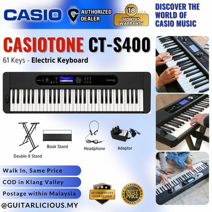 CASIO Casiotone CT-S400 61-Keys Ultra Portable Arranger Keyboard Bundle Set (CTS 400 / CTS400 / CTS-400)