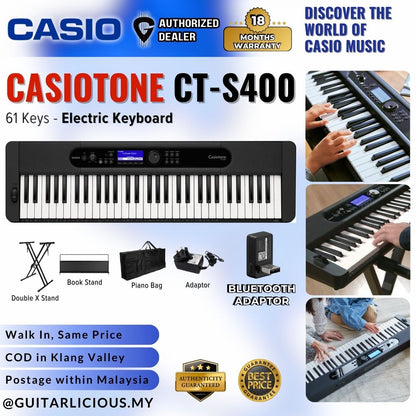 CASIO Casiotone CT-S400 61-Keys Ultra Portable Arranger Keyboard with Bluetooth Adaptor Set CTS 400 / CTS400 / CTS-400