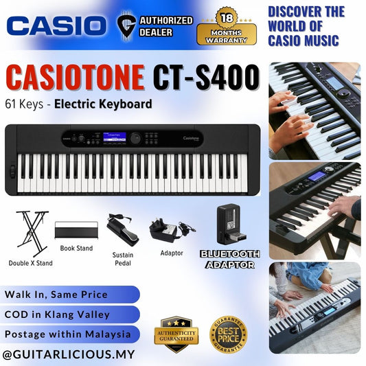 CASIO Casiotone CT-S400 61-Keys Ultra Portable Arranger Keyboard with Bluetooth Adaptor Set CTS 400 / CTS400 / CTS-400
