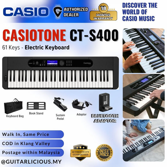 CASIO Casiotone CT-S400 61-Keys Ultra Portable Arranger Keyboard with Bluetooth Adaptor Set CTS 400 / CTS400 / CTS-400