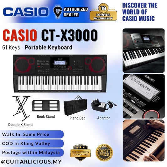 Casio CT-X3000 61-Keys Portable Keyboard Premium Bundle ( CTX3000 CTX 3000 )