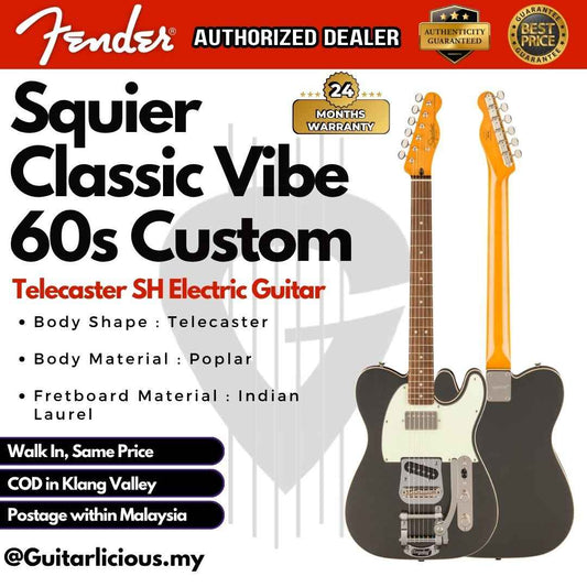 Squier FSR Classic Vibe 60s Custom Telecaster SH Electric Guitar w/Bigsby, Charcoal Frost Metallic
