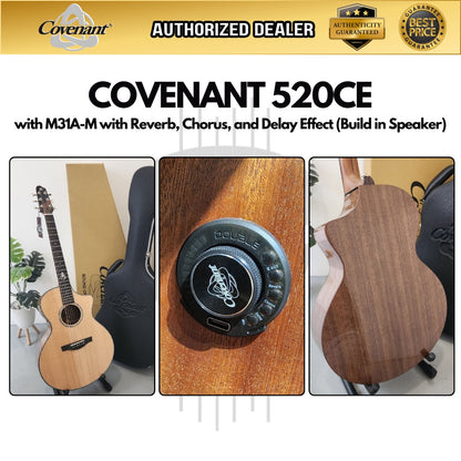 Covenant Guitar 520CE Full Solid 41 inch Acoustic Guitar with M31A-M , Reverb, Chorus, Delay Effect, Build in Speaker