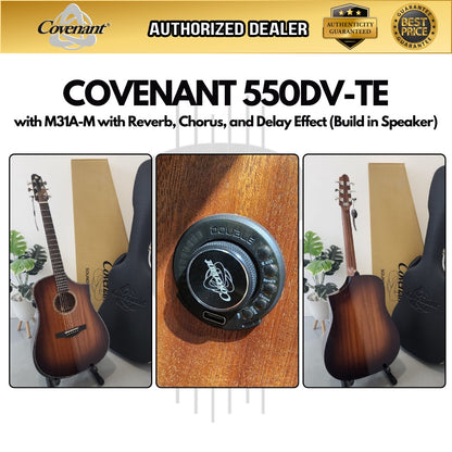 Covenant Guitar 550DV-TE Full Solid 41 inch Acoustic Guitar with M31A-M , Reverb, Chorus, Delay Effect, Build in Speaker