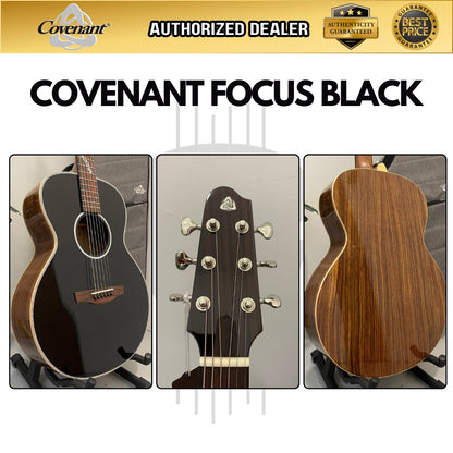 Covenant Guitar FOCUS BLACK 40 inch Solid Top Acoustic Guitar including Soft Case - Black