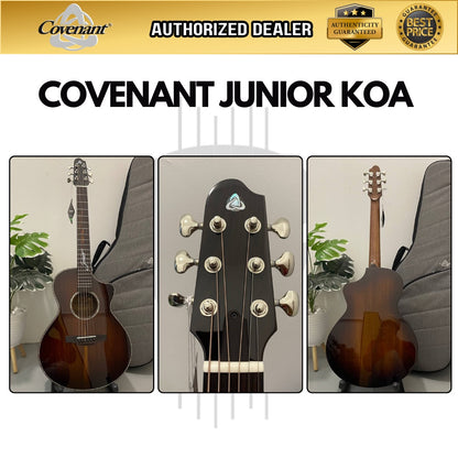 Covenant Guitar Junior Koa 36 inch Solid Top Acoustic Guitar including Soft Case and Accessories