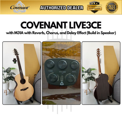 Covenant Guitar LIVE L3CE 41 inch Acoustic Guitar with M31A with Reverb, Chorus, and Delay Effect (Build in Speaker)