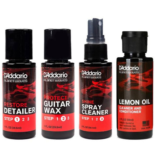 D'addario Planet Wave Instrument Care Kit Guitar Body Clean Polish Wax Lemon Oil Pack Daddario (4 Bottle) - DADPWGCB01