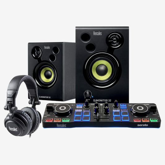 Hercules DJ Control Starter Kit Beginners w Starlight Controller, 32 DJ Speakers & HDP DJ M 40.2 Headphones / DJStarter