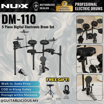 NUX DM-110 5 Piece Digital Electronic Drum Set With Kick Pedal Package (DM110 DM1)