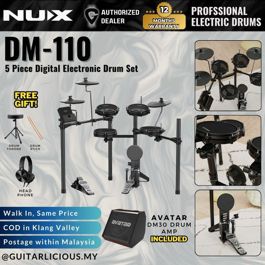 NUX DM-110 5 Piece Digital Electronic Drum Set With Kick Pedal Package (DM110 DM1)