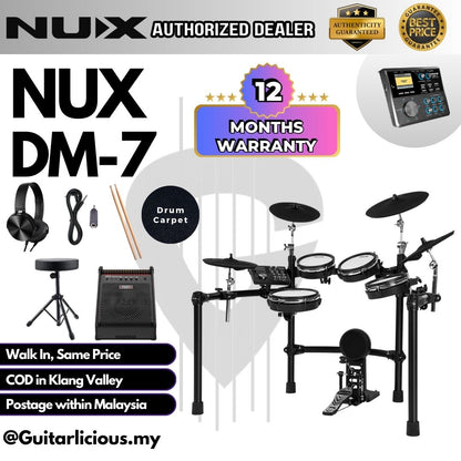 NUX DM-7X 5-Piece Digital Electronic Drum Set with FREE Headphone (DM7X DM-7X DM 7X DM7 )