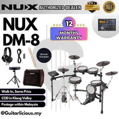 NUX DM-8 5-Piece Professional Digital Electronic Drum Set with Mesh Head ( DM8 / DM 8 / Set with Drum Amplifier )