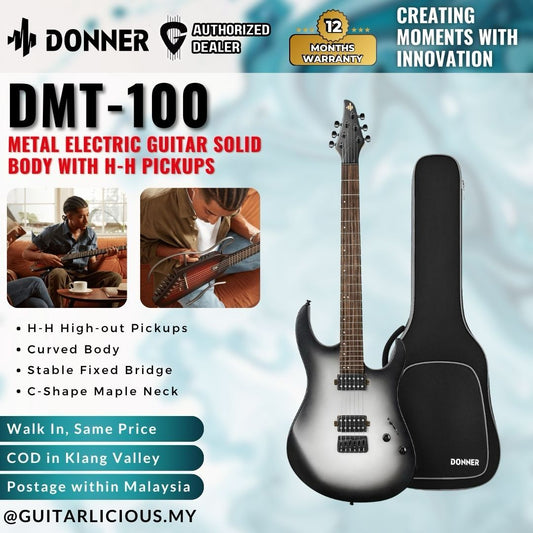Donner DMT-100 Metal Electric Guitar Solid Body with H-H Pickups - Silver Burst