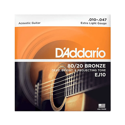 D'Addario EJ10 - 80/20 Bronze Acoustic Strings, Extra Light (10-47)